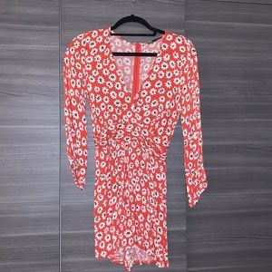 Zara Long Sleeve Romper, Red Floral, Size M